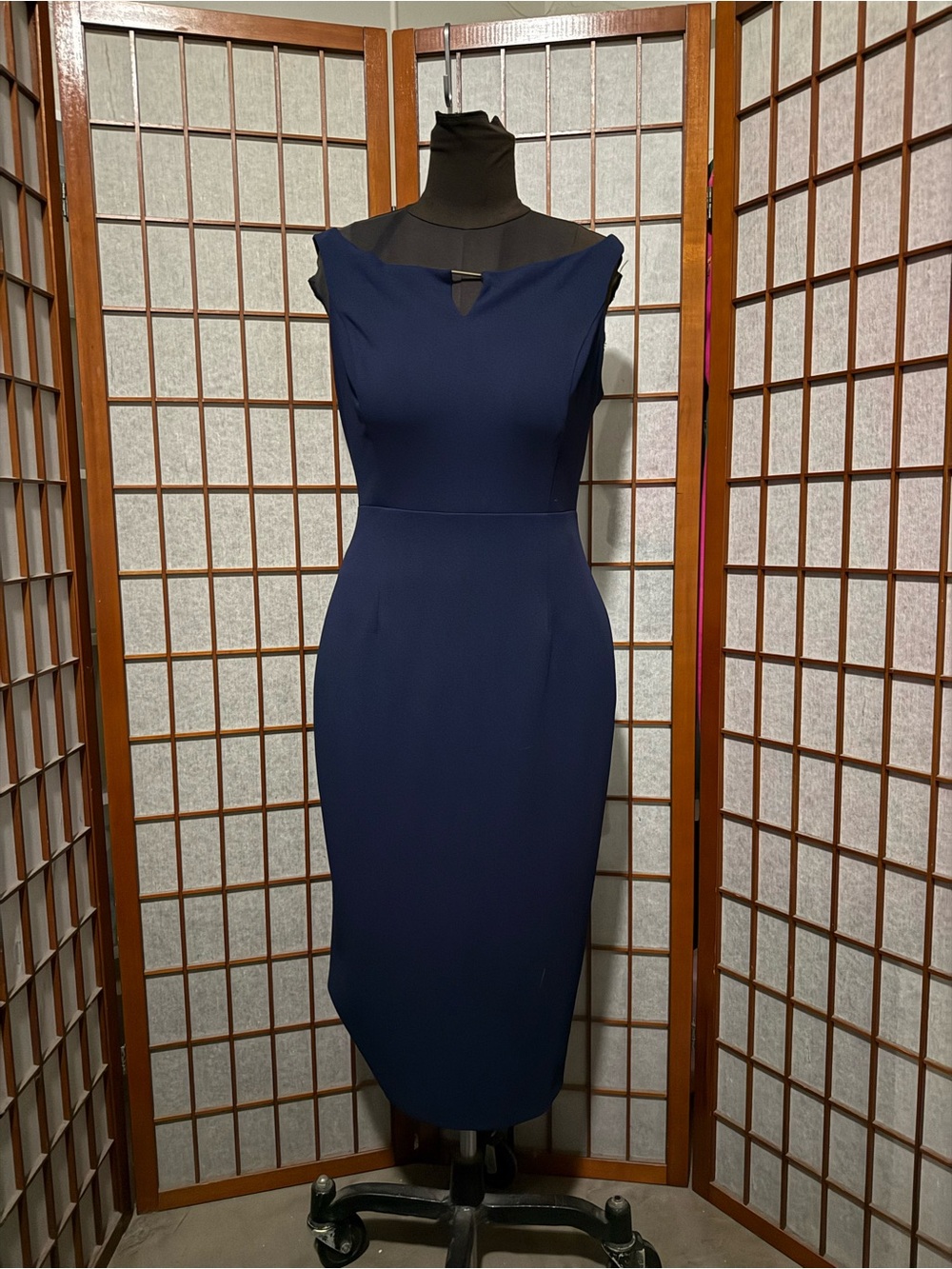 Ivanka Trump Navy Sheath Career Dress Size 12 Bar Neckline